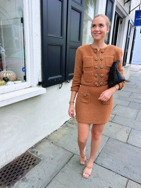 Brown textured mini skirt