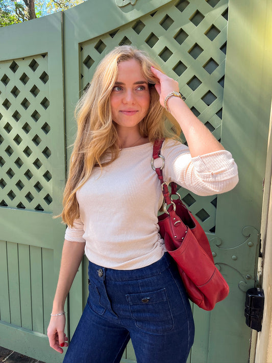 Ribbed Knit Ruched Top