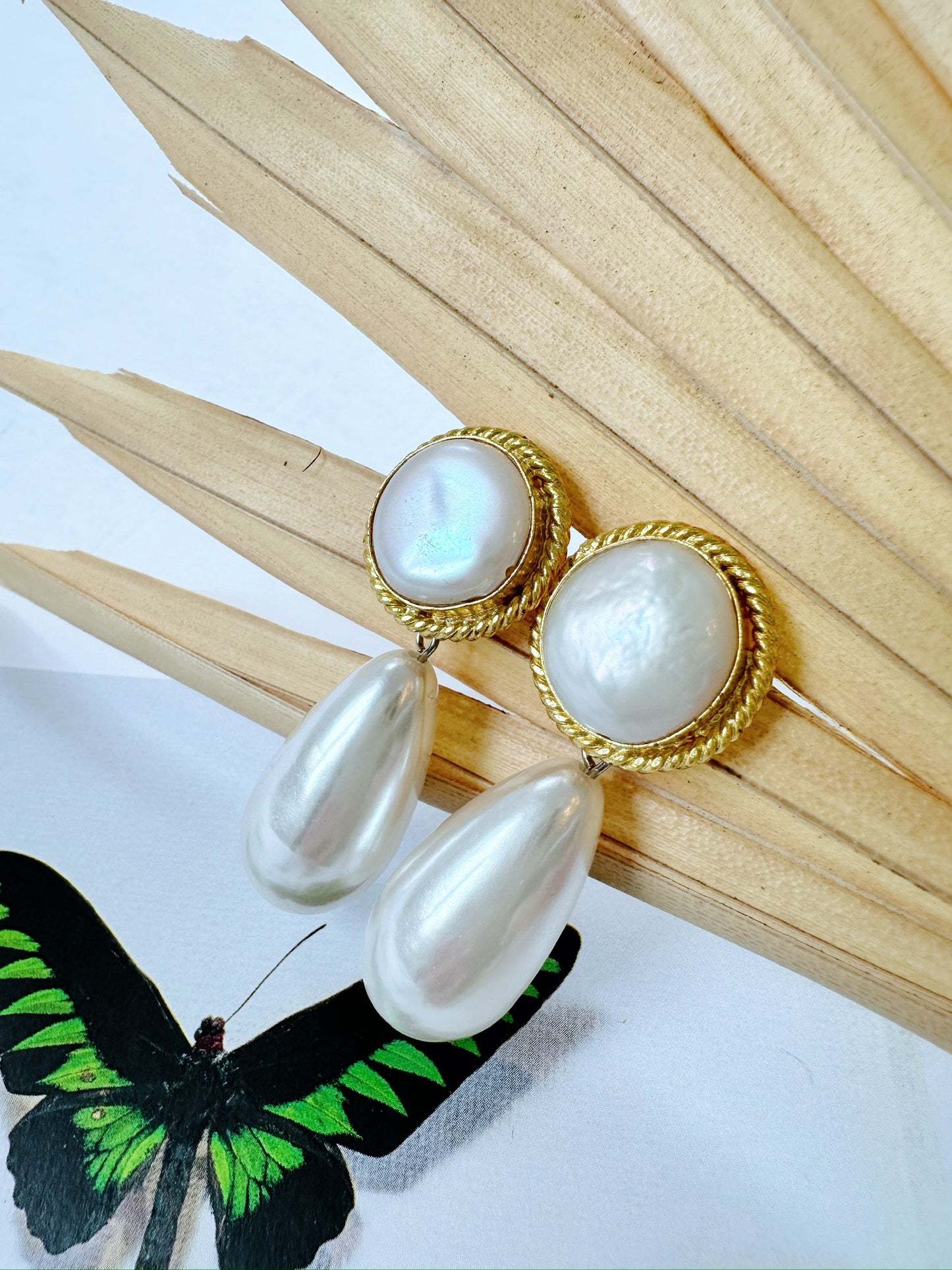 Gold and pearl droplet earrings